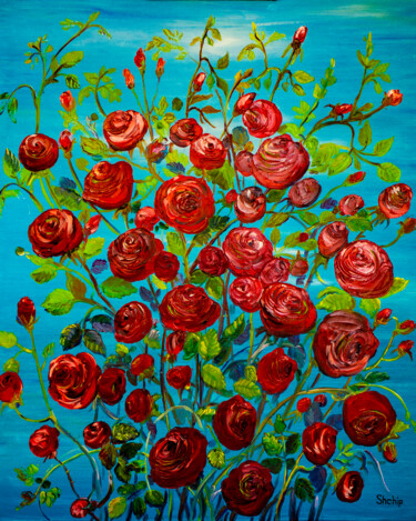 Pittura intitolato "Red roses" da Natalia Shchipakina, Opera d'arte originale, Olio Montato su Telaio per barella in legno