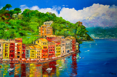 Pintura titulada "Portofino. Lake at…" por Natalia Shchipakina, Obra de arte original, Oleo Montado en Bastidor de camilla d…