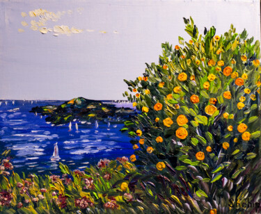 제목이 "Seascape with tange…"인 미술작품 Natalia Shchipakina로, 원작, 기름 나무 들것 프레임에 장착됨