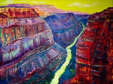 Painting titled "Grand Canyon. Neon…" by Natalia Shchipakina, Original Artwork, Oil Mounted on Wood Stretcher frame