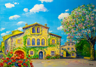 Painting titled "Old village. Torroe…" by Natalia Shchipakina, Original Artwork, Oil Mounted on Wood Stretcher frame