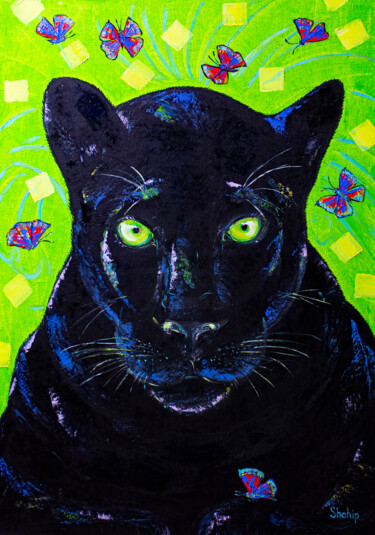 Картина под названием "Panther in jungles" - Natalia Shchipakina, Подлинное произведение искусства, Масло Установлен на Дере…