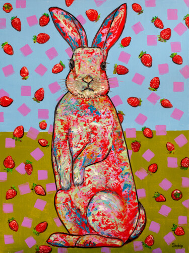 Painting titled "Another rabbit and…" by Natalia Shchipakina, Original Artwork, Oil Mounted on Wood Stretcher frame