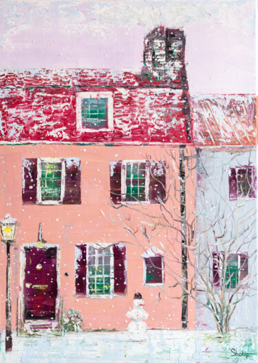 Painting titled "Winter Street" by Natalia Shchipakina, Original Artwork, Oil