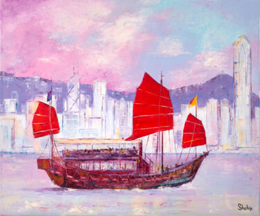 Pintura titulada "Hong Kong. Pearl Mo…" por Natalia Shchipakina, Obra de arte original, Oleo