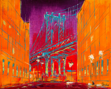 Pintura intitulada "Manhattan Bridge. N…" por Natalia Shchipakina, Obras de arte originais, Óleo Montado em Armação em madei…