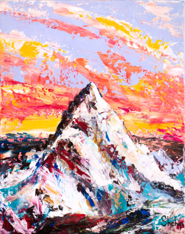 Painting titled "Everest. Highest Mo…" by Natalia Shchipakina, Original Artwork, Oil Mounted on Wood Stretcher frame