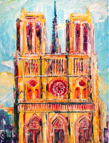 Painting titled "Notre-Dame de Paris" by Natalia Shchipakina, Original Artwork, Oil Mounted on Wood Stretcher frame