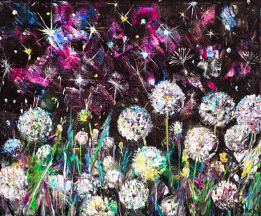 Pintura intitulada "Dandelions and Stars" por Natalia Shchipakina, Obras de arte originais, Óleo Montado em Armação em madei…