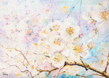Painting titled "Apple Trees in Spri…" by Natalia Shchipakina, Original Artwork, Oil