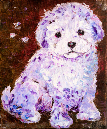 Pittura intitolato "Cute Puppy. Bologne…" da Natalia Shchipakina, Opera d'arte originale, Olio