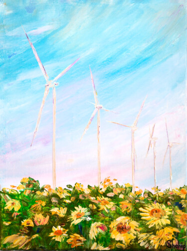 Painting titled "Wind Energy" by Natalia Shchipakina, Original Artwork, Oil Mounted on Wood Stretcher frame