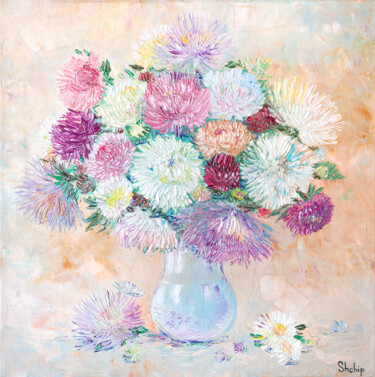 Peinture intitulée "Asters In Pastel" par Natalia Shchipakina, Œuvre d'art originale, Huile Monté sur Châssis en bois