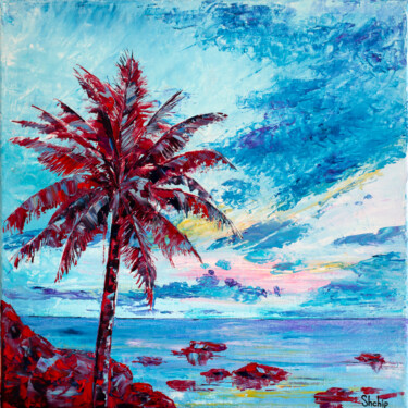 Schilderij getiteld "Palm Tree" door Natalia Shchipakina, Origineel Kunstwerk, Olie Gemonteerd op Frame voor houten brancard