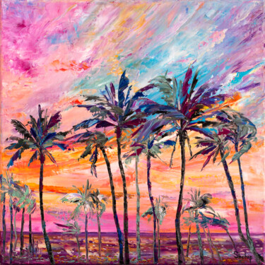 Peinture intitulée "Hawaiian Palm Trees…" par Natalia Shchipakina, Œuvre d'art originale, Huile Monté sur Châssis en bois