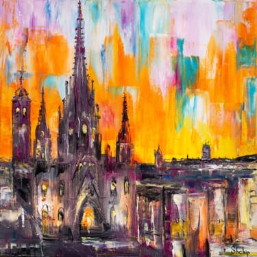Картина под названием "Barcelona Cathedral…" - Natalia Shchipakina, Подлинное произведение искусства, Масло Установлен на Де…