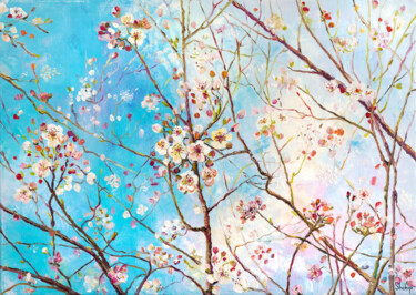 Painting titled "Spring Blossoms" by Natalia Shchipakina, Original Artwork, Oil Mounted on Wood Stretcher frame