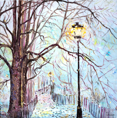 Painting titled "Alley in an Old Park" by Natalia Shchipakina, Original Artwork, Oil Mounted on Wood Stretcher frame