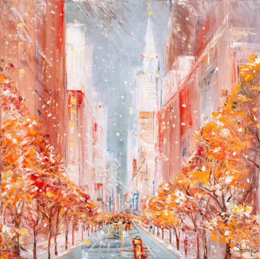 Pittura intitolato "Snowfall In New Yor…" da Natalia Shchipakina, Opera d'arte originale, Olio Montato su Telaio per barella…