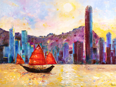 Pintura titulada "Hong Kong. Golden H…" por Natalia Shchipakina, Obra de arte original, Oleo Montado en Bastidor de camilla…