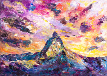 Pittura intitolato "The Matterhorn" da Natalia Shchipakina, Opera d'arte originale, Olio Montato su Telaio per barella in le…