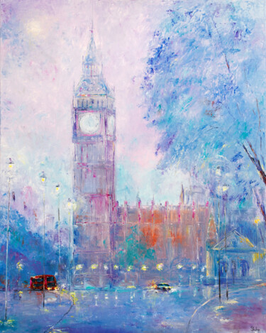 Pintura intitulada "London in Pastel Pu…" por Natalia Shchipakina, Obras de arte originais, Óleo Montado em Armação em madei…