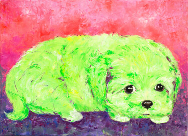 Pintura intitulada "Green Puppy" por Natalia Shchipakina, Obras de arte originais, Óleo