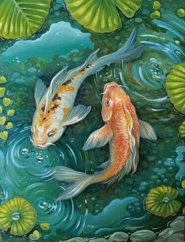 Ζωγραφική με τίτλο "Koi fish #2" από Natalia Synegina, Αυθεντικά έργα τέχνης, Λάδι