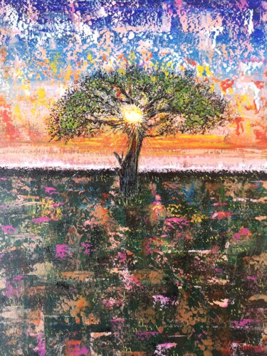 Malerei mit dem Titel ""Sunset in Africa 2"" von Natalia Toderica, Original-Kunstwerk, Acryl