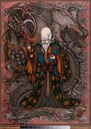 Картина под названием "Фукурокудзю- Бог до…" - Наталья Витязь, Подлинное произведение искусства, Акварель