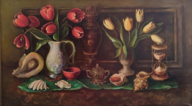 Painting titled "Still life with she…" by Natalia Yakorieva, Original Artwork, Oil