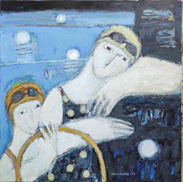 绘画 标题为“In a swimming pool” 由Natalia Yanekina, 原创艺术品, 油 安装在木板上