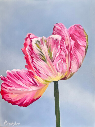 Картина под названием "Pink realistic tuli…" - Natalia Yangalycheva, Подлинное произведение искусства, Акрил