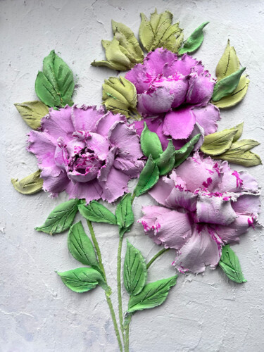 Pittura intitolato "Pink peony impasto…" da Natalia Yangalycheva, Opera d'arte originale, Acrilico