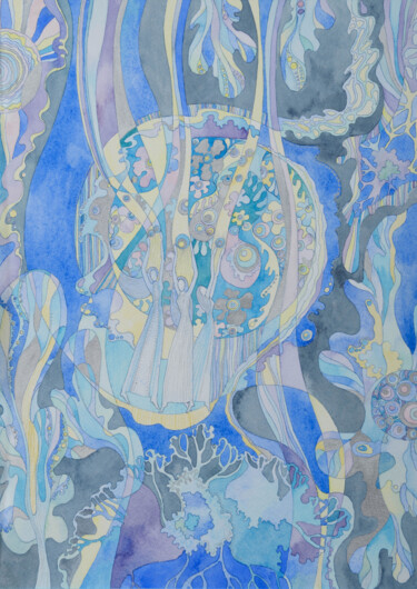 Pittura intitolato "Moonlight" da Natalia Zarali, Opera d'arte originale, Acquarello