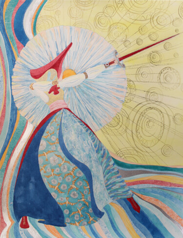 Pittura intitolato "Sword Warrioress" da Natalia Zarali, Opera d'arte originale, Inchiostro