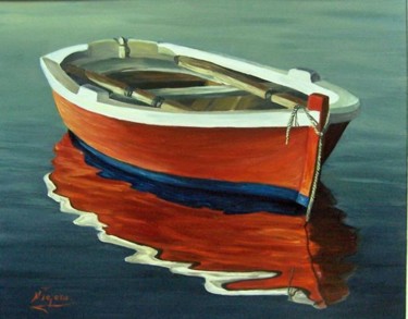 Pintura titulada "BOTE ROJO Y REFLEJOS" por Natalia Tejera, Obra de arte original