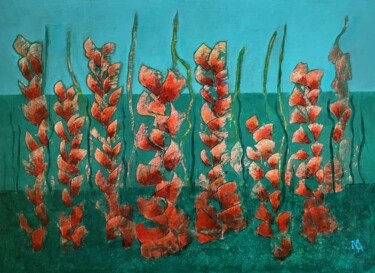 Painting titled "Red flowers season" by Natalie Aleksejeva (NatalieVerve), Original Artwork, Acrylic