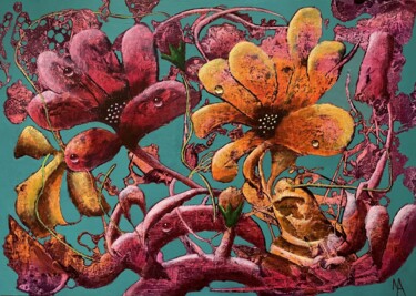 Peinture intitulée "Pink and yellow." par Natalie Aleksejeva (NatalieVerve), Œuvre d'art originale, Acrylique
