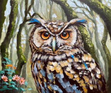 绘画 标题为“Flower Owl 4.” 由Natalie Aleksejeva (NatalieVerve), 原创艺术品, 丙烯