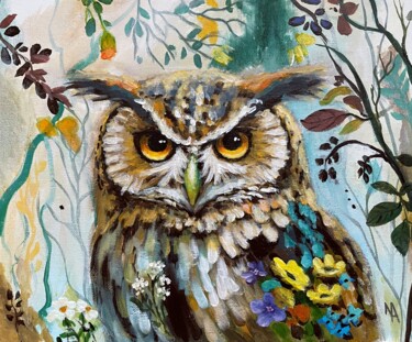 Pittura intitolato "Flower Owl 7" da Natalie Aleksejeva (NatalieVerve), Opera d'arte originale, Acrilico