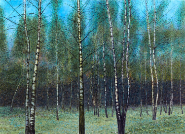 Painting titled "“BIRCHES, SUMMER EV…" by Natalie Levkovska, Original Artwork, Oil