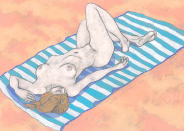 Rysunek zatytułowany „Sunbathing” autorstwa Natalie Levkovska, Oryginalna praca, Gwasz
