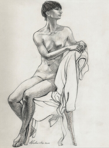 Disegno intitolato "Model on a chair" da Natalie Levkovska, Opera d'arte originale, Matita