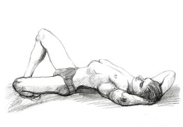 Dessin intitulée "Resting boy" par Natalie Levkovska, Œuvre d'art originale, Graphite