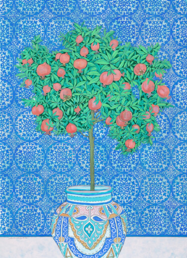 Drawing titled "Pomegranate tree" by Natalie Levkovska, Original Artwork, Gouache