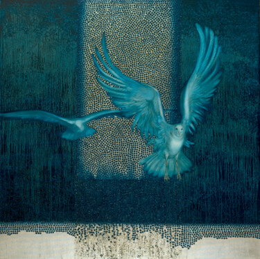 Malerei mit dem Titel "Night Flight" von Natalie Levkovska, Original-Kunstwerk, Öl