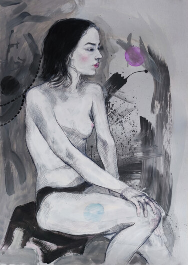 「Carina in Gray」というタイトルの描画 Natalie Levkovskaによって, オリジナルのアートワーク, テンペラ