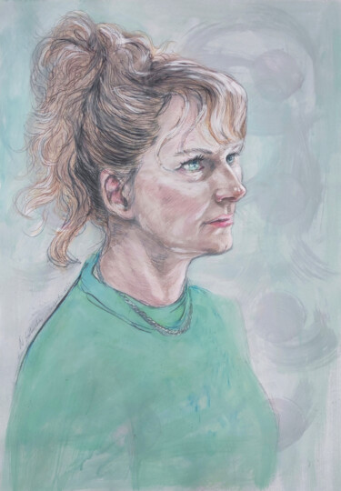 Dessin intitulée "Jolanta portrait" par Natalie Levkovska, Œuvre d'art originale, Tempera