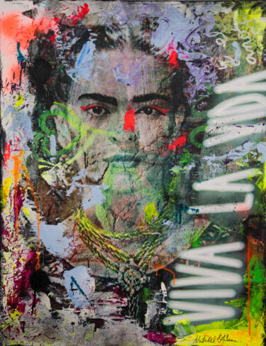 Collages titulada "Frida Kahlo's Neon…" por Natalie Otalora, Obra de arte original, Acrílico Montado en Bastidor de camilla…